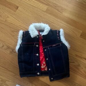 Guess Kids Black Vest with White Fur and Red Accents